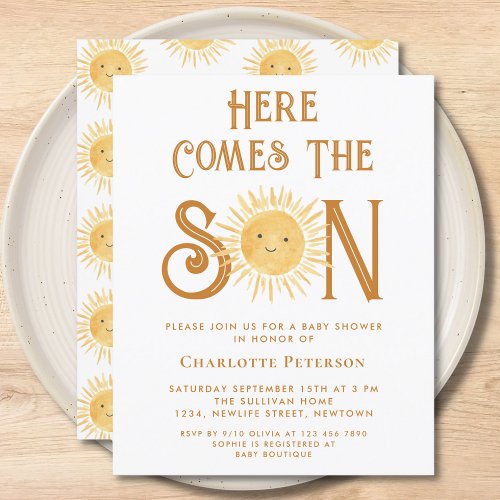 Budget Here Comes The Son Sun Baby Shower Invite
