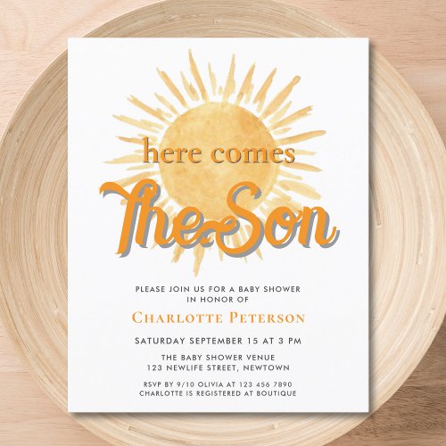 Budget Here Comes The Son Sun Baby Shower Invite