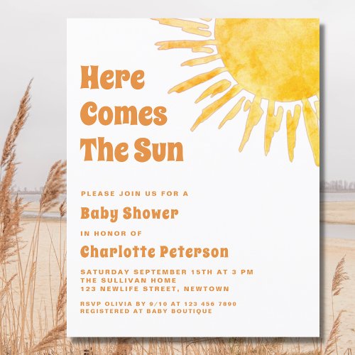 Budget Here Comes The Sun Baby Shower Invitation