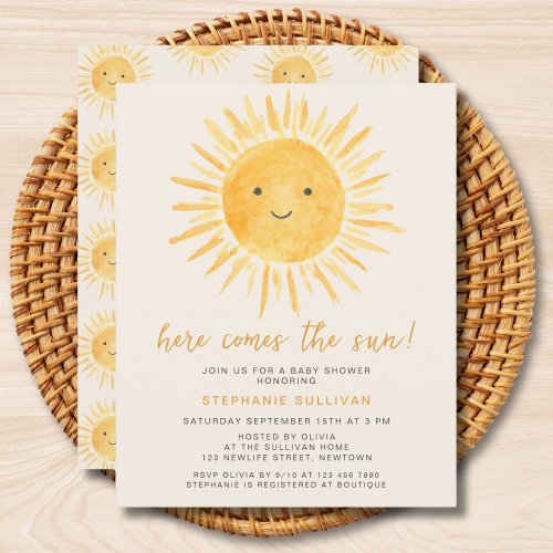 Budget Here Comes The Sun Baby Shower Invitation