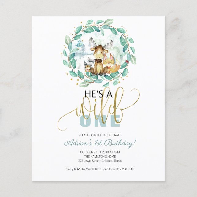 Budget He's A Wild One First Birthday Invitation (Front)