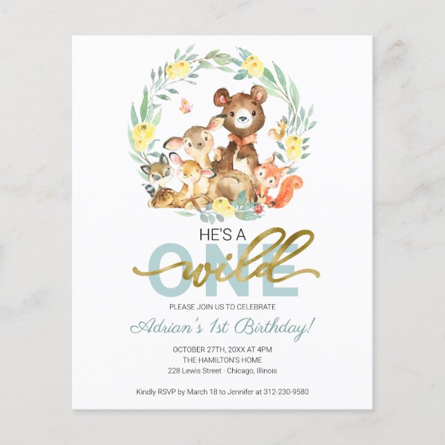 Budget He's A Wild One First Birthday Invitation (Front)