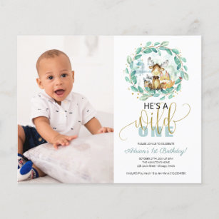 Budget He's A Wild One Photo First Birthday Invite