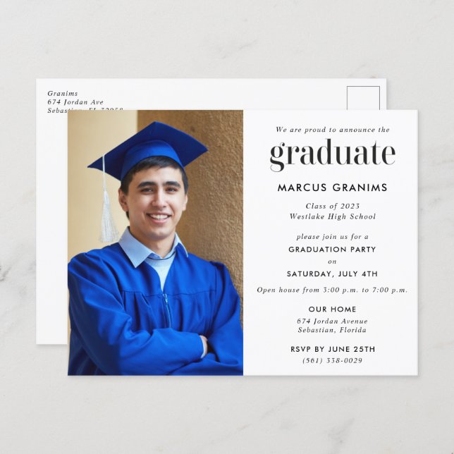 Budget High School Graduation Party Invitation  Postcard (Front/Back)