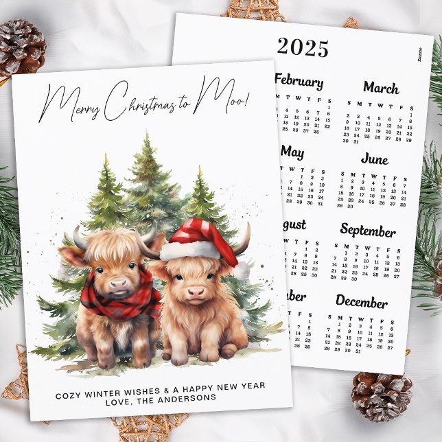 Budget Highland Cow 2026 Calendar Christmas Card (Creator Uploaded)