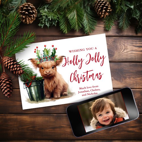 Budget Highland Cow Holly Jolly Holiday Photo Card
