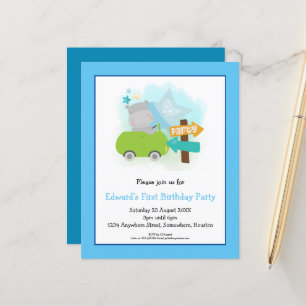 Budget Hippo Toddler 1st Birthday Party Invitation