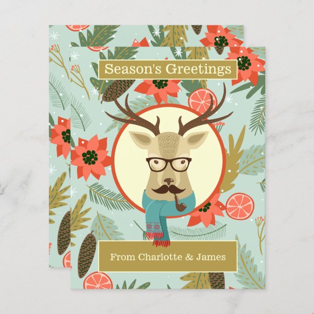 BUDGET Hipster Deer Personalized Christmas Card (Front/Back)