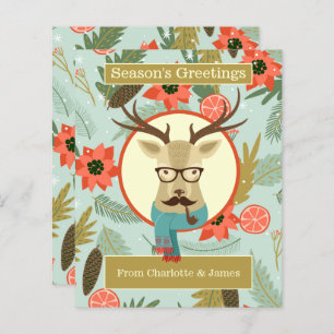BUDGET Hipster Deer Personalized Christmas Card