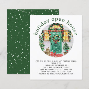 Budget Holiday Open House Party Green Invite