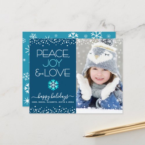 Budget Holiday Peace Joy Love Photo Bold Blue Card