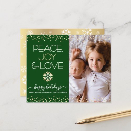 Budget Holiday Photo Peace Love Gold Green Card