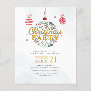 Budget Holiday Red Gold Christmas Party Invitation