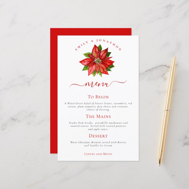 Budget Holiday Wedding Red Poinsettia Menu (Front/Back In Situ)