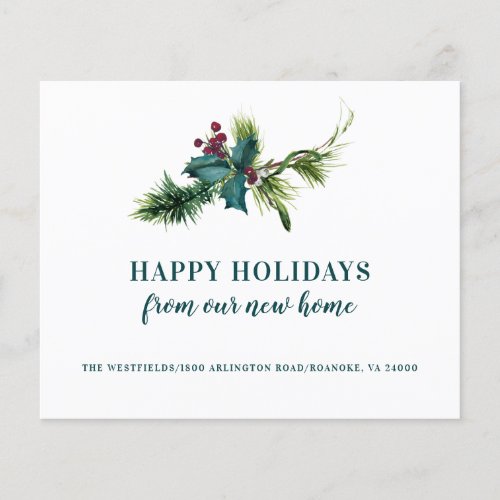 Budget Holly and Pine New Home Holiday Moving Card