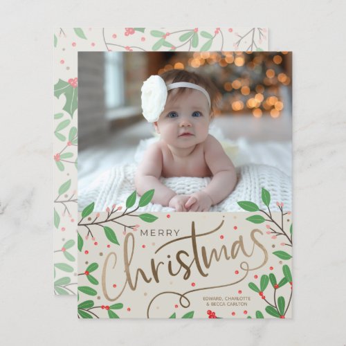 Budget Holly Berries Merry Christmas Photo Card