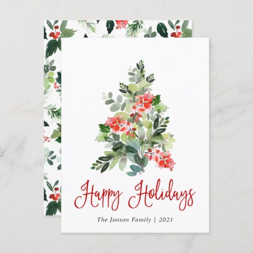 Budget Holly Berry Christmas Tree Holiday Card