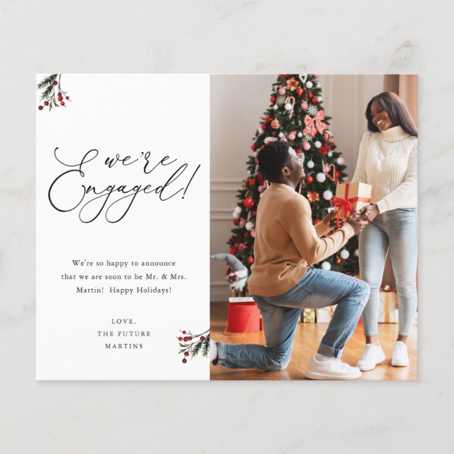 Budget Holly Berry We're Engaged 2 Photo Holiday Flyer (Front)