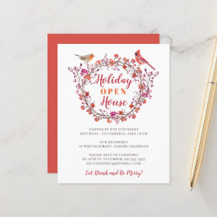 Budget holly berry wreath holiday party invitation