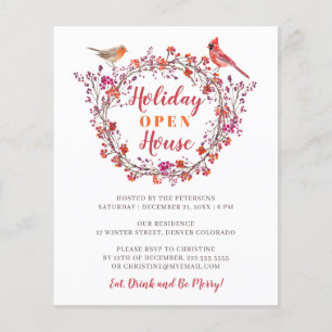 Budget holly berry wreath holiday party invitation flyer