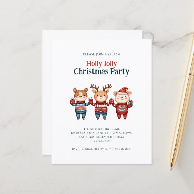 Budget Holly Jolly Christmas Party Invitation (Front/Back In Situ)