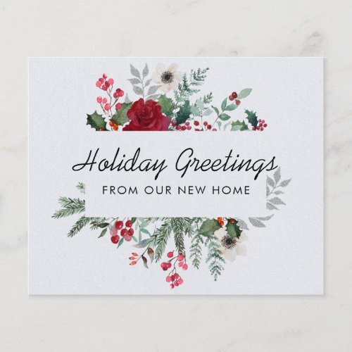 Budget Holly Pine and Roses Holiday Moving Card