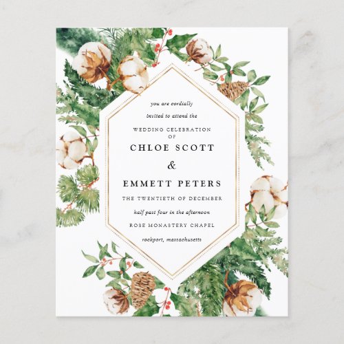 Budget Holly Pine Winter Wedding Invitation