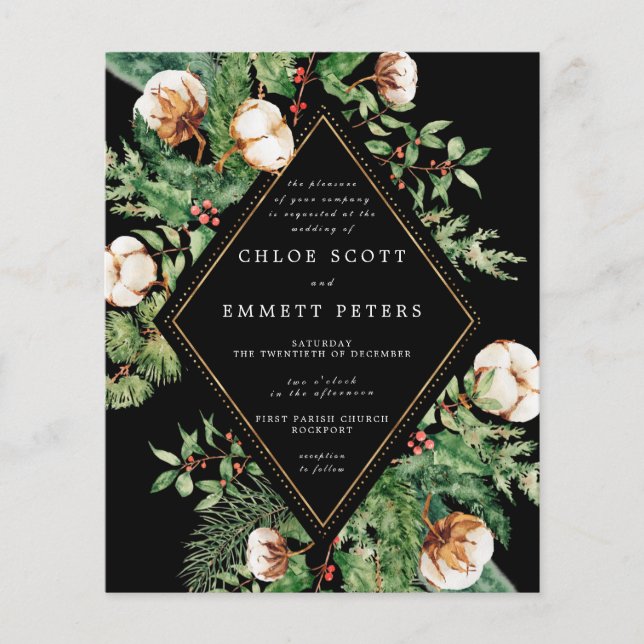 Budget Holly Pine Winter Wedding Invitation (Front)