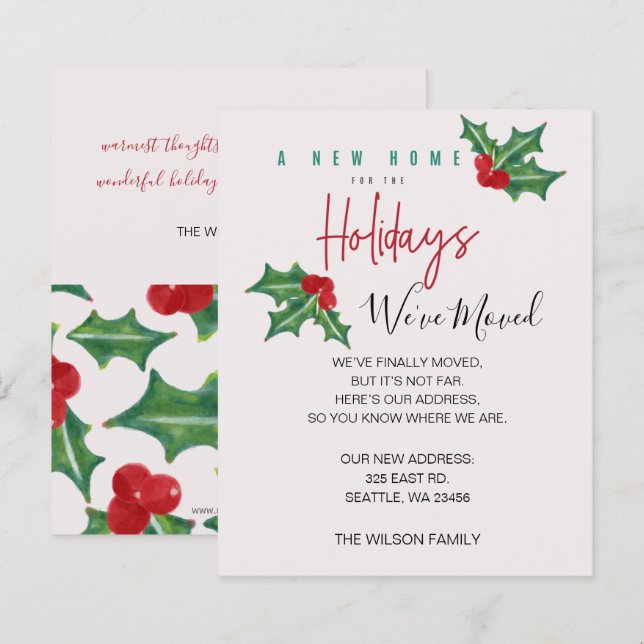 Budget Holly We've Moved Holiday Announcement (Front/Back)