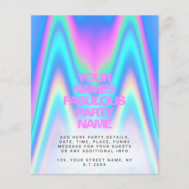 Budget Holographic Iridescent Y2K Party Invitation (Front)