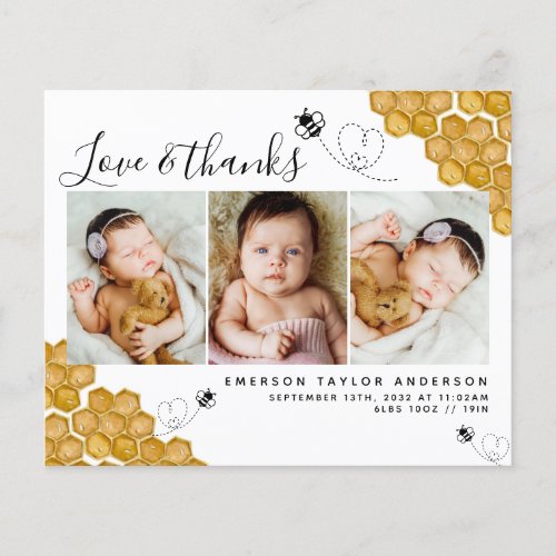 Budget Honey Bee Photo Baby Thank You Card
