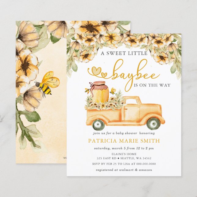 Budget Honeybee Baby Shower Invitations (Front/Back)