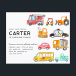 Budget Honk Beep Vroom Transportation Kid Birthday<br><div class="desc">Cute Honk Beep Vroom Fire Truck Golf Cart Police Car Dump Truck School Bus Construction Crane Transportation Kids Transport Birthday Invitation</div>