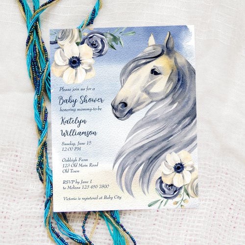 Budget Horse ranch watercolor flowers baby shower 