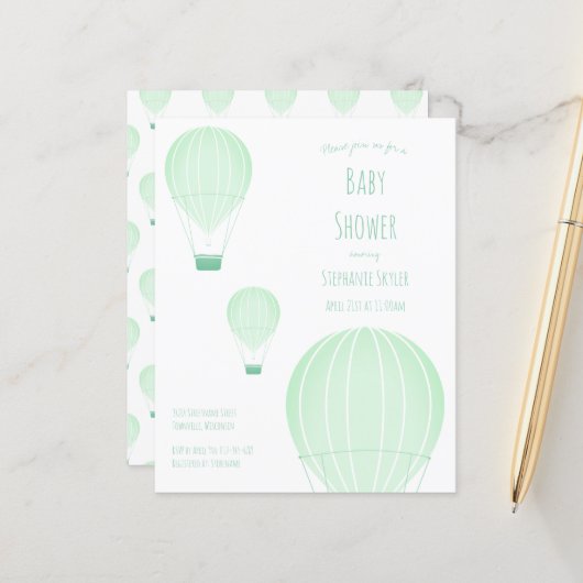 Budget Hot Air Balloon Baby Shower Invitation (Front/Back In Situ)