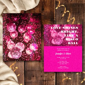 Budget Hot Pink Disco Ball Wedding Invitation