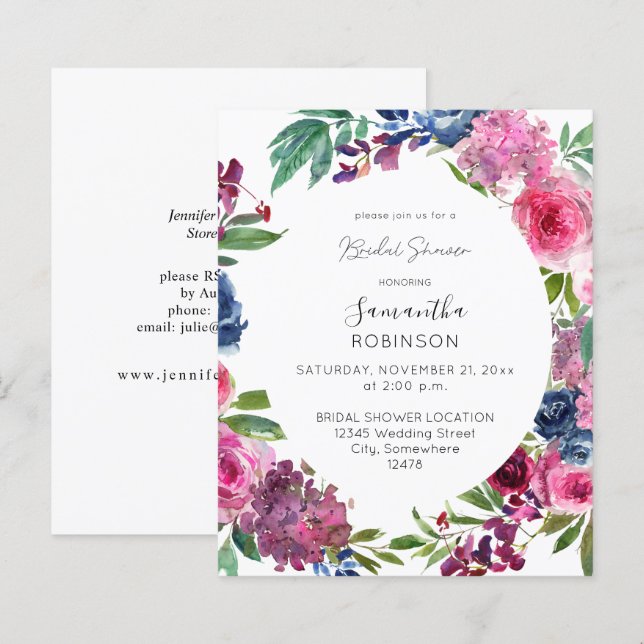 Budget Hot Pink & Navy Blue Floral Bridal Shower (Front/Back)