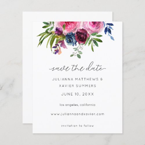 Budget Hot Pink  Navy Blue Floral Save the Date