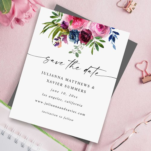 Budget Hot Pink  Navy Blue Floral Save the Date 3