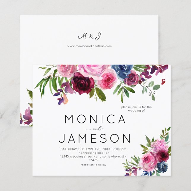 Budget Hot Pink & Navy Blue Floral Wedding 2 (Front/Back)