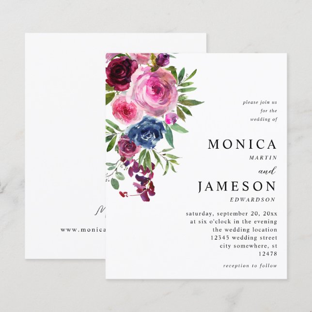 Budget Hot Pink & Navy Blue Floral Wedding 3 (Front/Back)