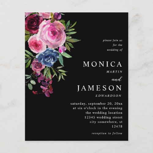 Budget Hot Pink  Navy Blue Floral Wedding 3 Black Flyer