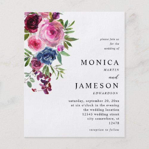 Budget Hot Pink  Navy Blue Floral Wedding 3 Flyer