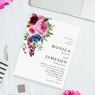 Budget Hot Pink & Navy Blue Floral Wedding 3 Flyer