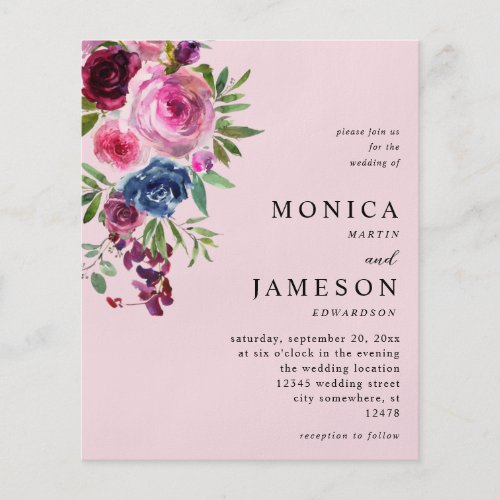 Budget Hot Pink  Navy Blue Floral Wedding 3 Pink Flyer