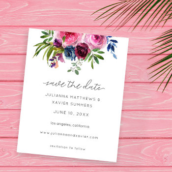 Budget Hot Pink & Navy Blue Save The Date Flyer by M_Blue_Designs at Zazzle