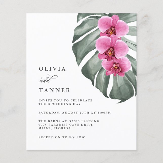 Budget Hot Pink Orchids on Monstera Tropical (Front)