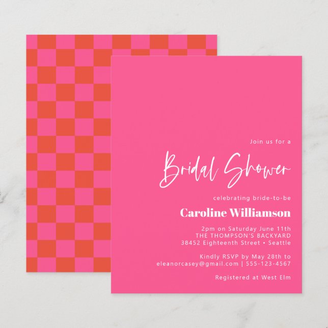 Budget Hot Pink Red Checkerboard Bridal Shower (Front/Back)