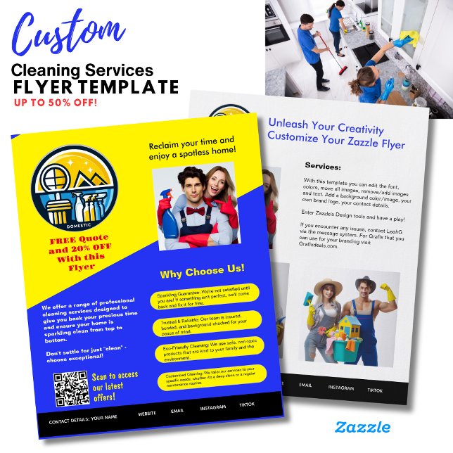 ⭐️BUDGET House Cleaning DIY Template Blue Yellow Flyer (Creator Uploaded)