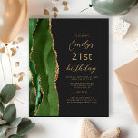 Budget Hunter Green Agate Script 21st Birthday<br><div class="desc">The left-hand edge of this elegant modern birthday party invitation features a hunter green watercolor agate border trimmed with gold faux glitter. The customizable text combines gold-colored script and sans serif fonts on a slate black background. The reverse side features a matching green and gold agate design.</div>